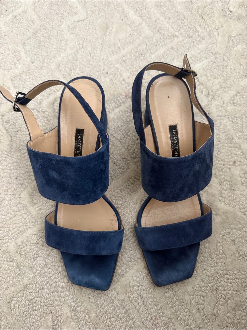Lafayette 148 New York Navy Suede Block-Heel Slingbacks